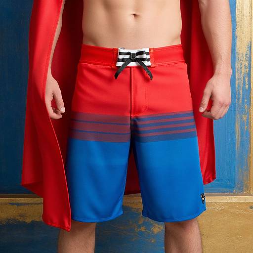 Superhero in Red Cape and Shorts