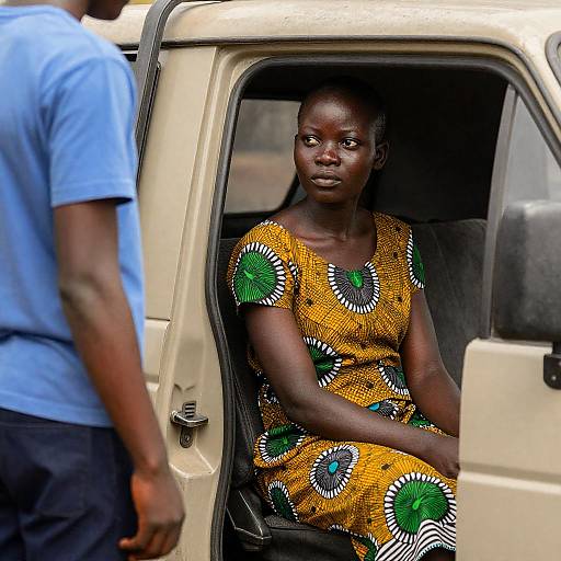 Young African Woman in Worn Truck