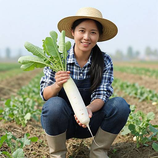 Woman Farmer Holding White Radish