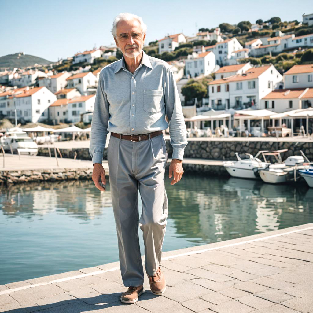 Confident Elderly Man in Seaside Town