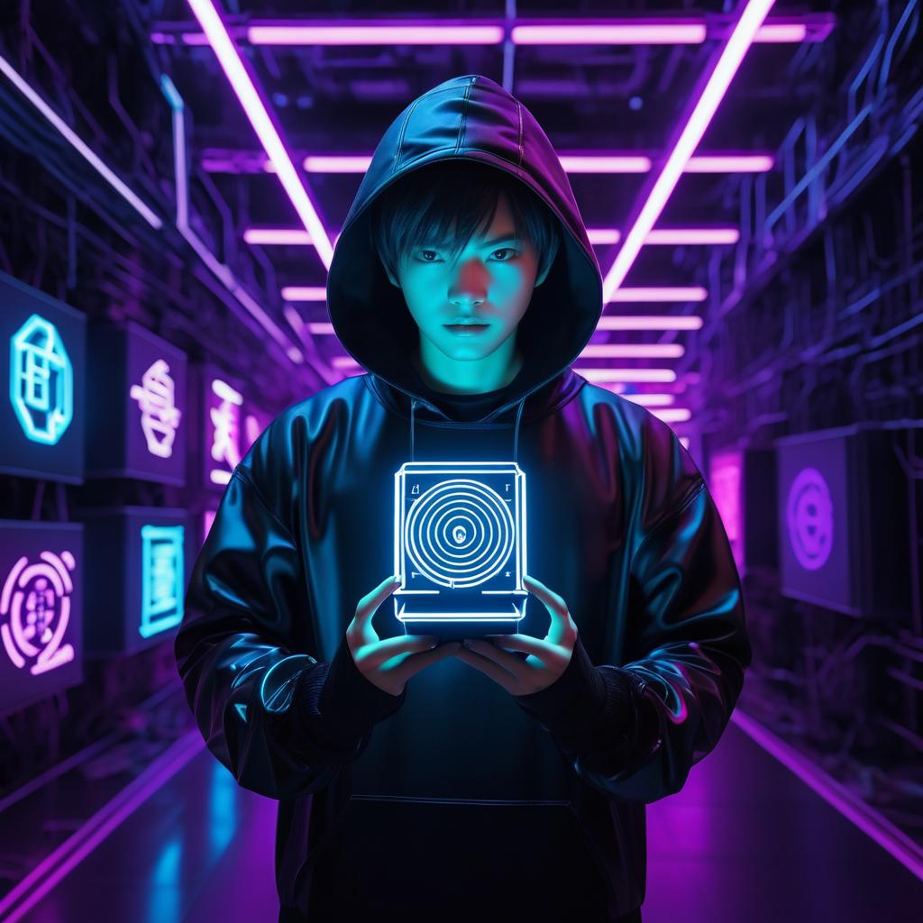 Mysterious Hacker in Neon Underground