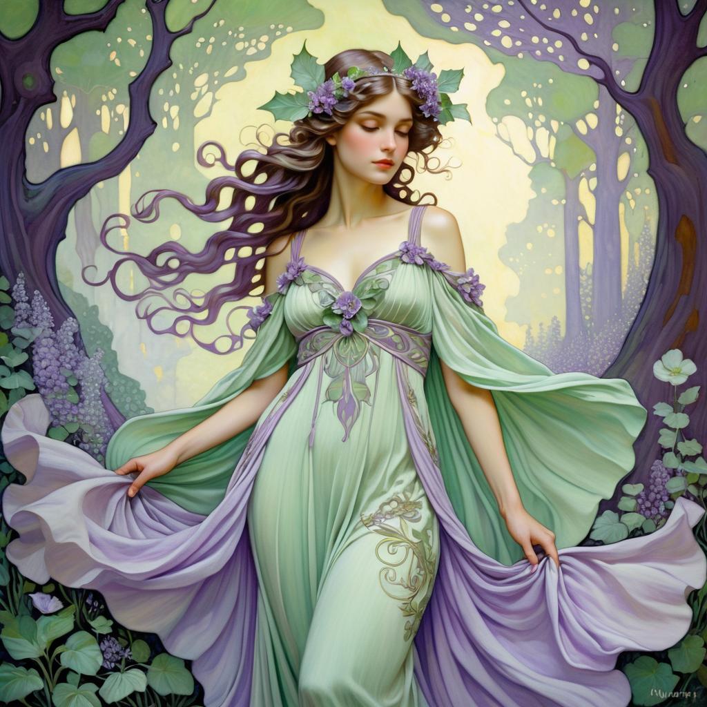 Enchanted Woodland Sprite in Art Nouveau Style