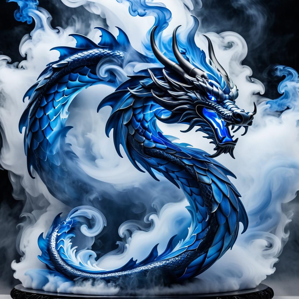 Majestic Blue and Silver Smoke Dragon