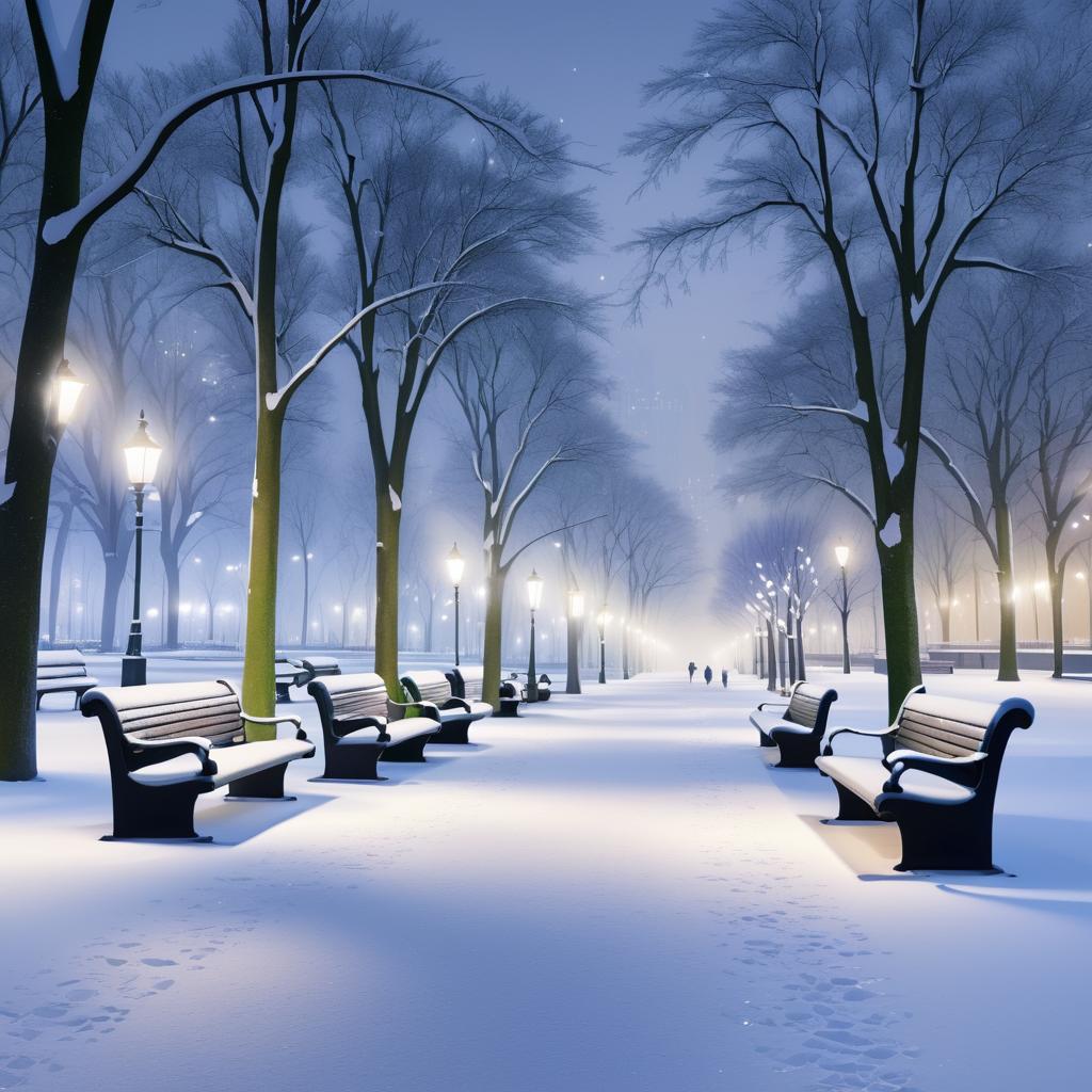 Serene Snowfall in a Lively City Park