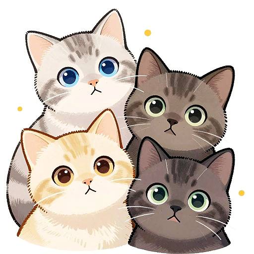 Cute Cartoon Kittens with Expressive Eyes
