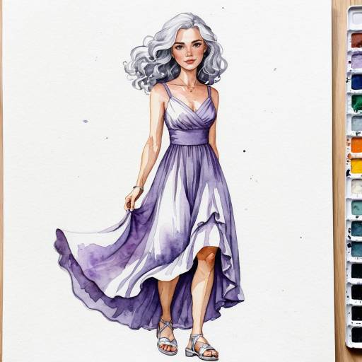 Watercolor Illustration of Woman in Lavender Dress