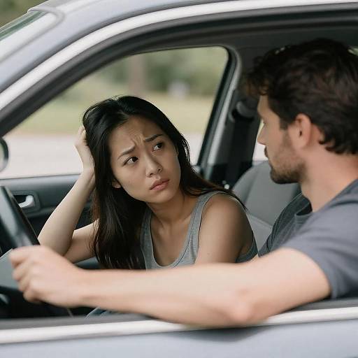Concerned Couple in a Car Photograph