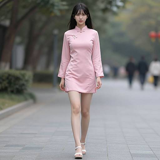 Realistic Photo of Woman in Chun Pink Costume