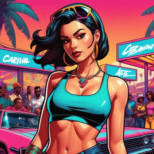 Stylized Woman in Urban Sunset Scene