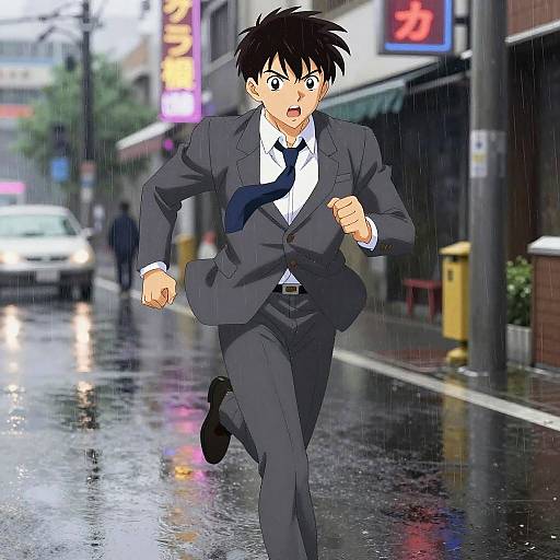 Anime Character Running in Rain