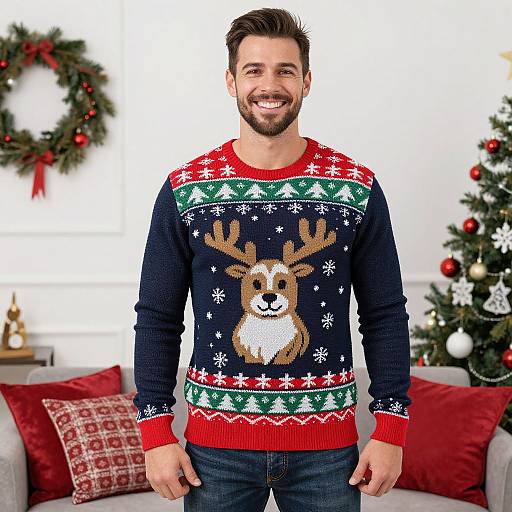 Man Wearing Festive Christmas Sweater