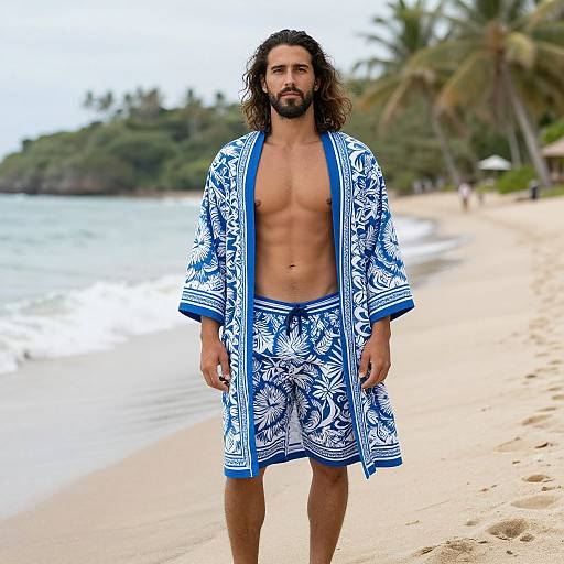 Confident Man in Stylish Tropical Attire
