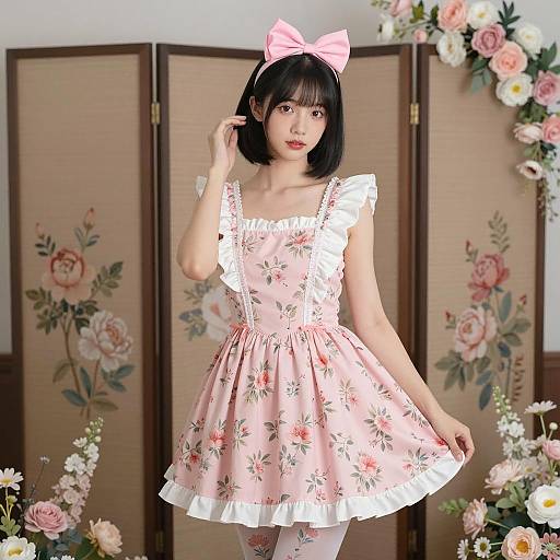 Floral Elegance: Asian Woman in Pink