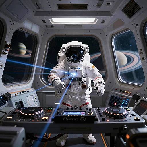 Astronaut DJ Spinning in Zero Gravity