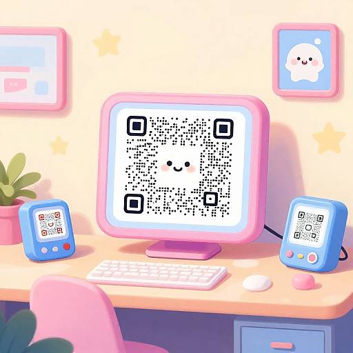 Cozy Cartoon QR Code Workspace