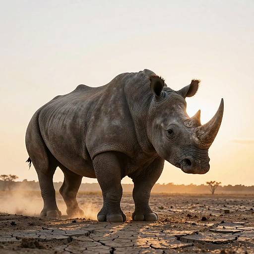 Epic Silver-gray Rhino Charging at Sunset