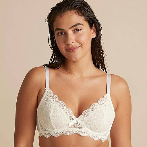 Woman in White Lace Bra with Wet Hair