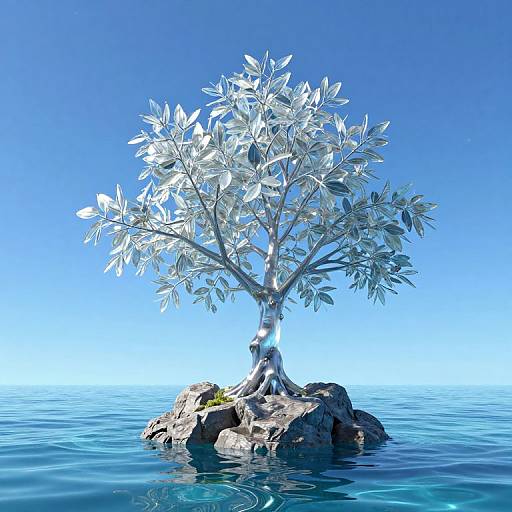 Surreal Glass Tree on Ocean Floor