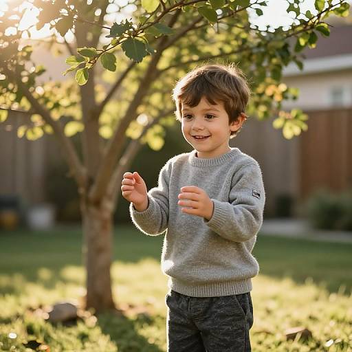 Curious Boy in Sunny Backyard