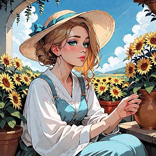 Aesthetic Anime Woman on Porch