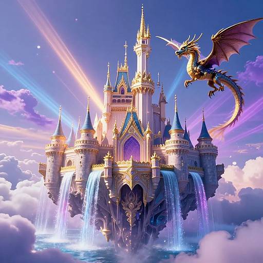 Floating Fantasy Castle with Dragon