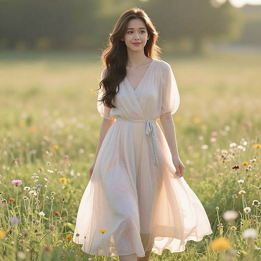 Young Woman in Sunlit Meadow