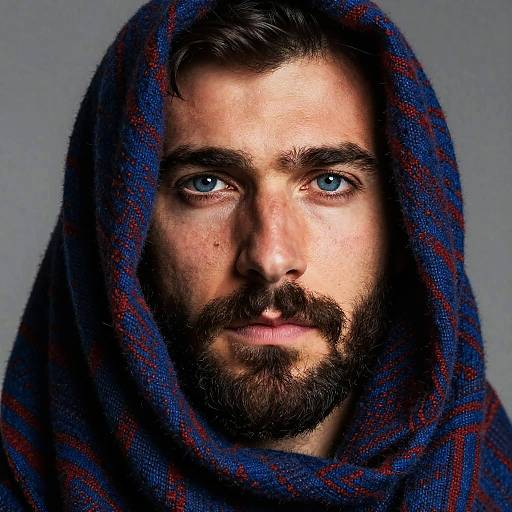 Close Up Rugged Man in Headscarf