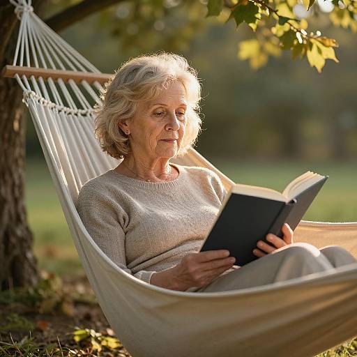 Senior Woman Reading in Hammock Serenity