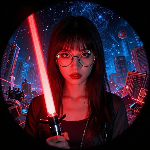 Stylish Girl with Red Lightsaber