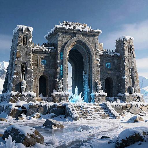 Ancient Frosted Alien Ruins Panorama