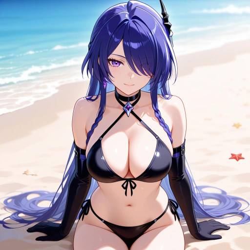 Serene Beach Goddess with Blue Hair