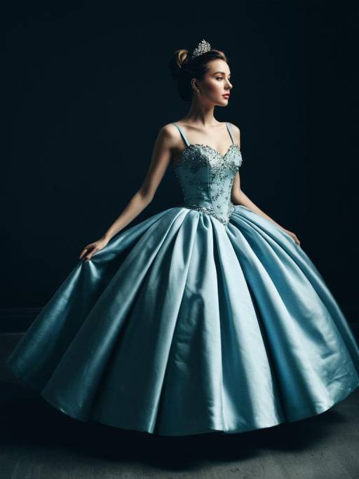 Elegant Woman in Blue Mini Ball Gown