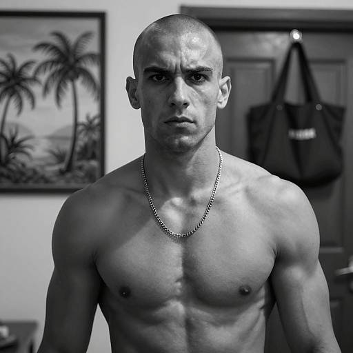 Muscular Shirtless Man with Intense Expression