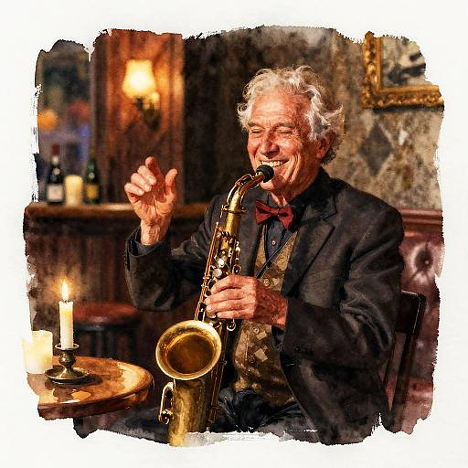 Elderly Saxophonist in Cozy Jazz Club