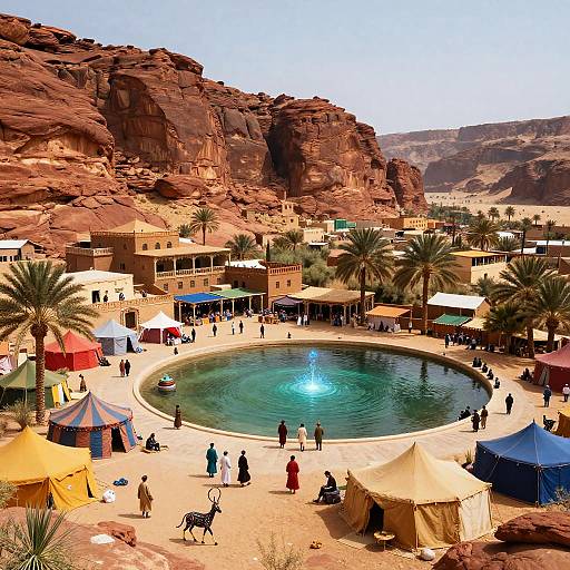 Fantasy Desert Village with Magical Oasis