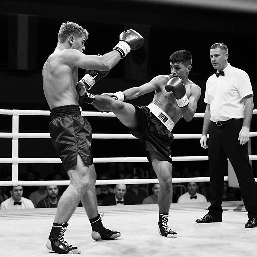 Dramatic Boxing Match in Black and White