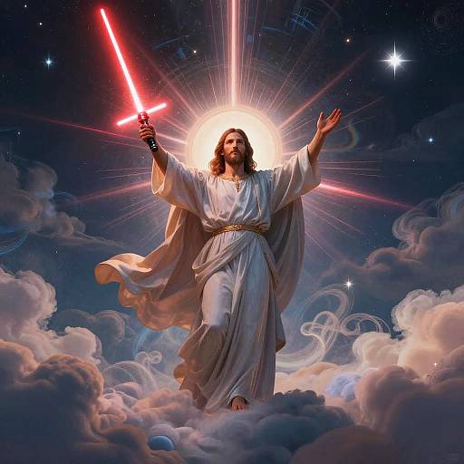Jesus with Glowing Red Lightsaber