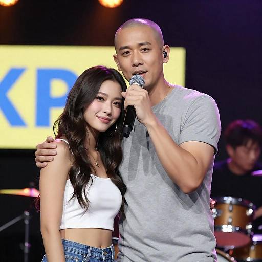 Duet on Stage with Yellow Sign