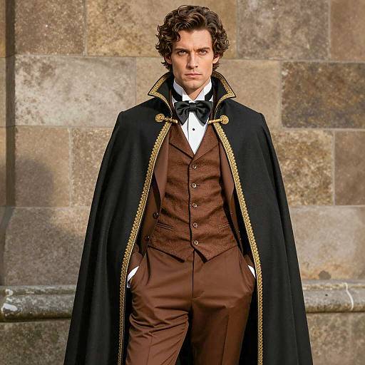 Man in Victorian-Era Costume with Black Cloak