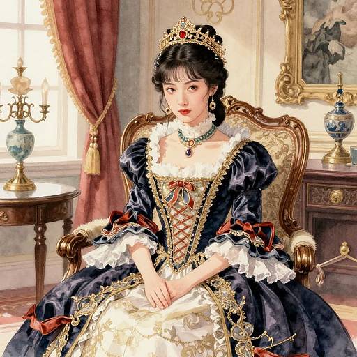 Chinese Watercolor Aristocratic Lady