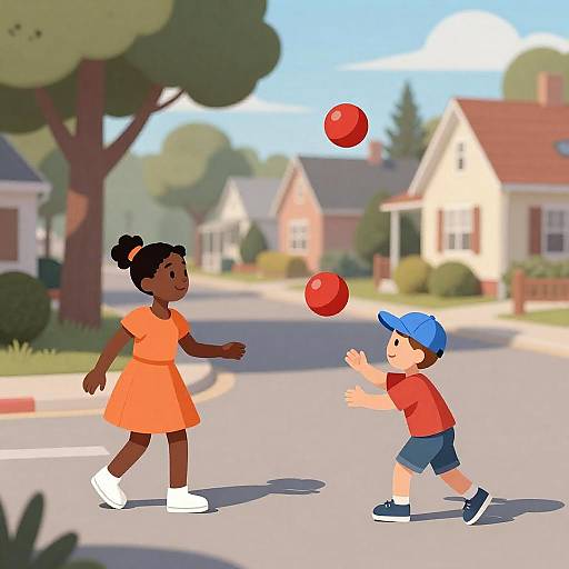 Diverse Kids Playing on Sunlit Street