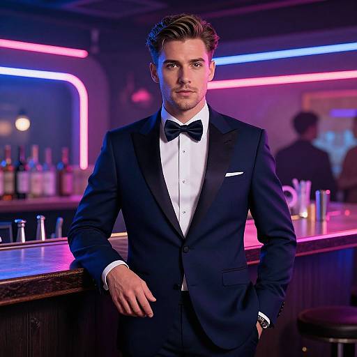 Stylish Man at Neon Bar