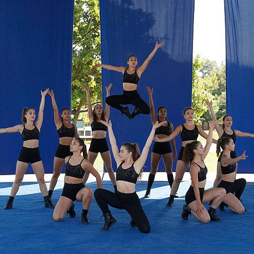 Blue-Draped Outdoor Dance: Eleven Performers