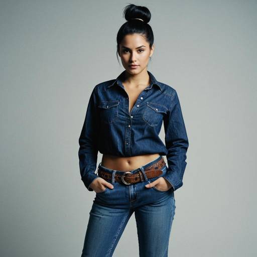 Woman in Denim Outfit with Hair Bun