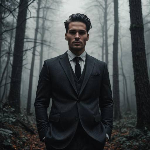 Gothic Man in Foggy Forest Scene