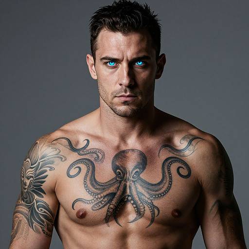 Muscular Man with Glowing Blue Eyes