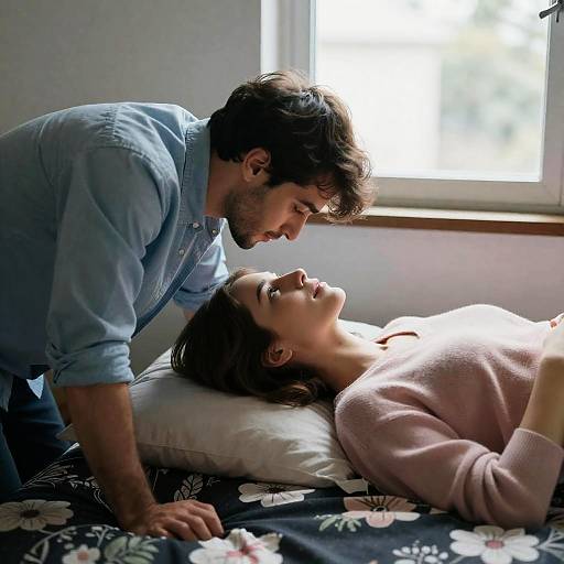 Couple sharing intimate moment indoors