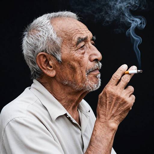 Old Bearded Man Smoking Profile Portrait