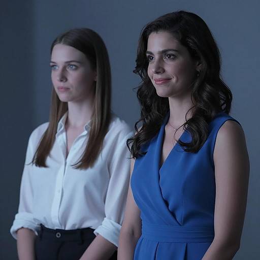 Dimly Lit Room with Two Women