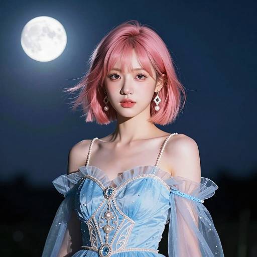 Enchanting Portrait of Pink-Haired Woman